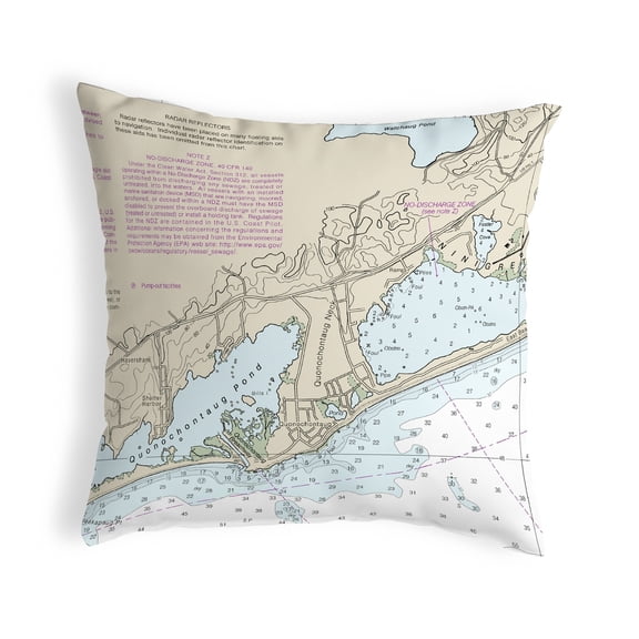 Betsy Drake KS13215B 12 x 12 in. Block Island Sound - Quonochontaug, RI Nautical Map Non-Corded Indoor & Outdoor Pillow