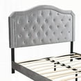 thumbnail image 2 of Queen Size Wood Platform Bed with Button Tufting and LED Lights - Grey for Bedroom, 2 of 12