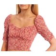 thumbnail image 3 of Coco + Jaimeson Ditsy Floral Print Puff Sleeve Smocked Back Crop Top - Size Large, Coral, 3 of 3