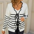 thumbnail image 5 of Fmbrln Womens Trendy Knitted Cardigan Sweaters Long Sleeve Front Tie Stripe Print Cardigans Casual Loose Comfy Cardigan Coat White S, 5 of 5