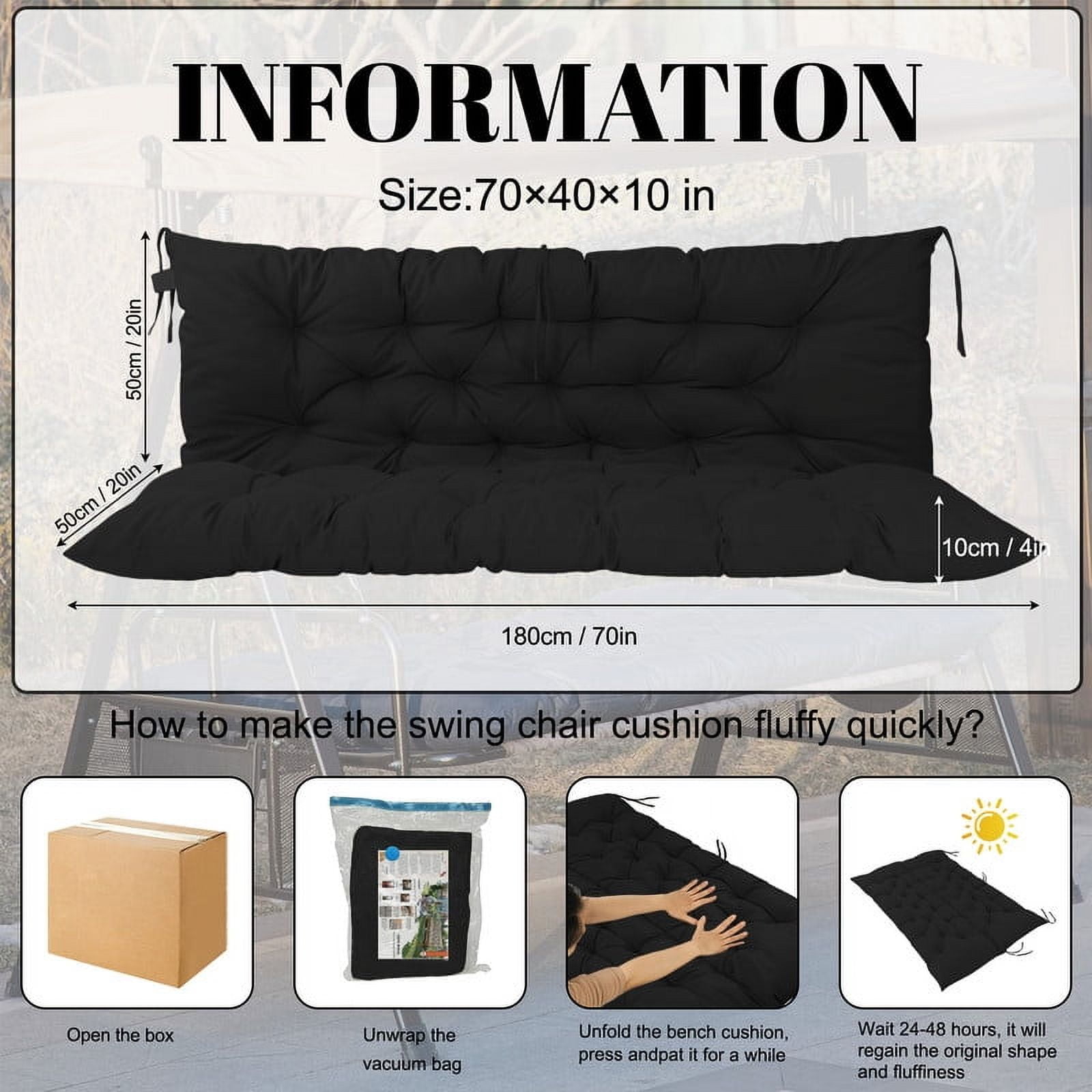SDJPOI 2-3 Seater Porch Swing Replacement Cushion, Thicken 4" Waterproof Outdoor Bench Cushions with Backrest for Outdoor Furniture