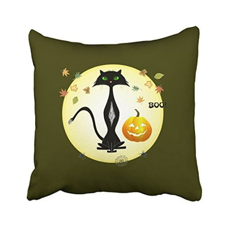 WinHome Decorative Pillowcases Halloween Green Eyed Cat With Pumpkin Throw Pillow Covers Cases Cushion Cover Case Sofa 18x18 Inches Two Side