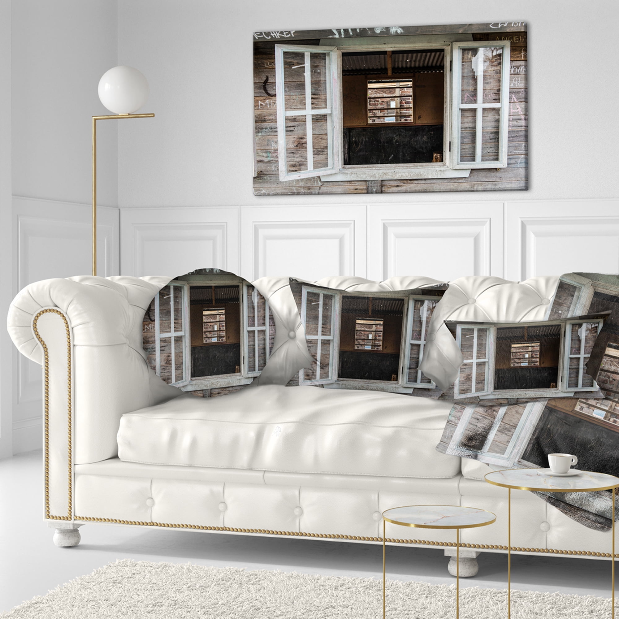 Designart Wooden Walls and Windows - Landscape Printed Throw Pillow - 12x20