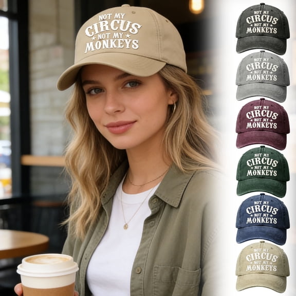 Fufafayo 6Pcs It's Not My Circus Not My Monkey Embroidered Hat, Novelty Baseball Cap, Funny Distressed Dad Hat for Men Women, Boho Embroidered Headwear for Casual Daily Wear, Rodeo Circus Theme Gifts