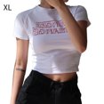 thumbnail image 1 of Camiseta de mujer, corta, delgada, cuello redondo, top corto con letras impresas, blanco, XL Noticed AP001464-03B, 1 of 7