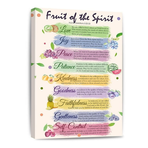 Galatians 5:22-23 Fruit Of The Spirit Canvas Wall Art Bible Verse Christian Painting Wall Decor For Home Office Bedroom Poster Framed