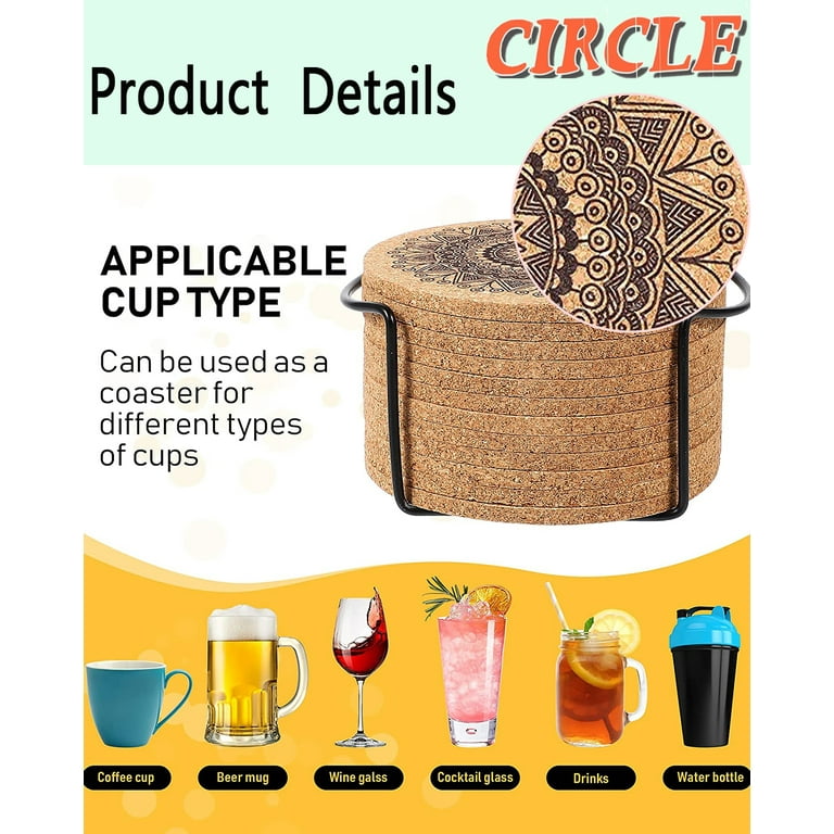 Natural Cork Coasters for Drinks with Holder Set 