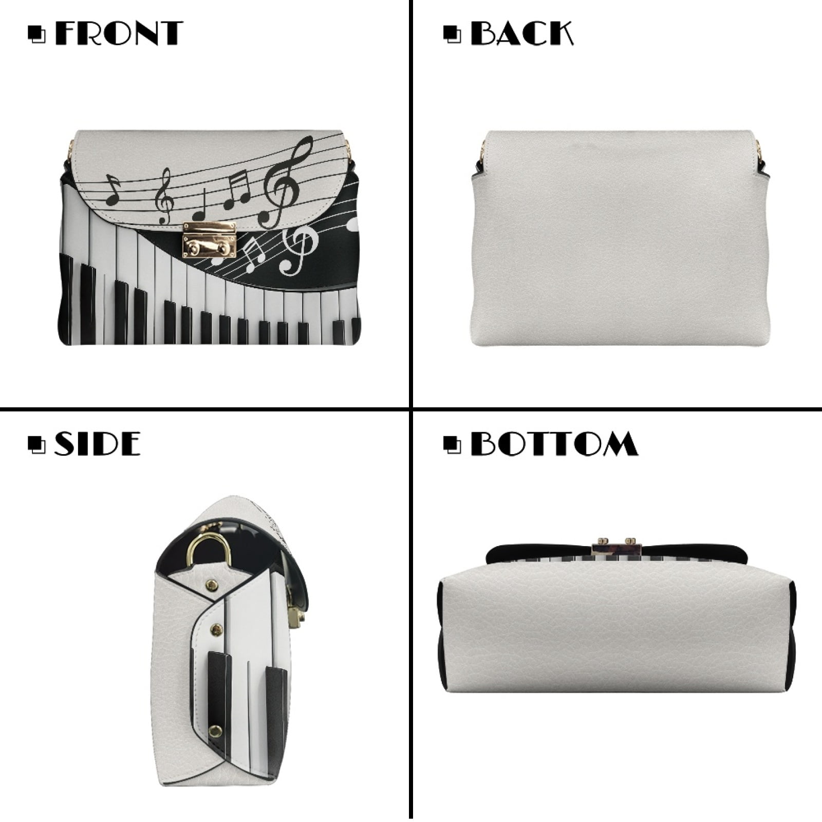 SCRAWLGOD Piano Musical Notes Print Black White Crossbody Bags for Women Leather Small Cross Body Purse Lightweight Shoulder Bag Handbags with Small Shoulder Purses