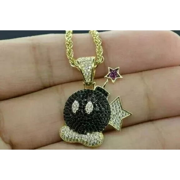 Jewelry Hub 2 Ct Round Lab-Created Black Diamond Pendant in 925 Sterling Silver