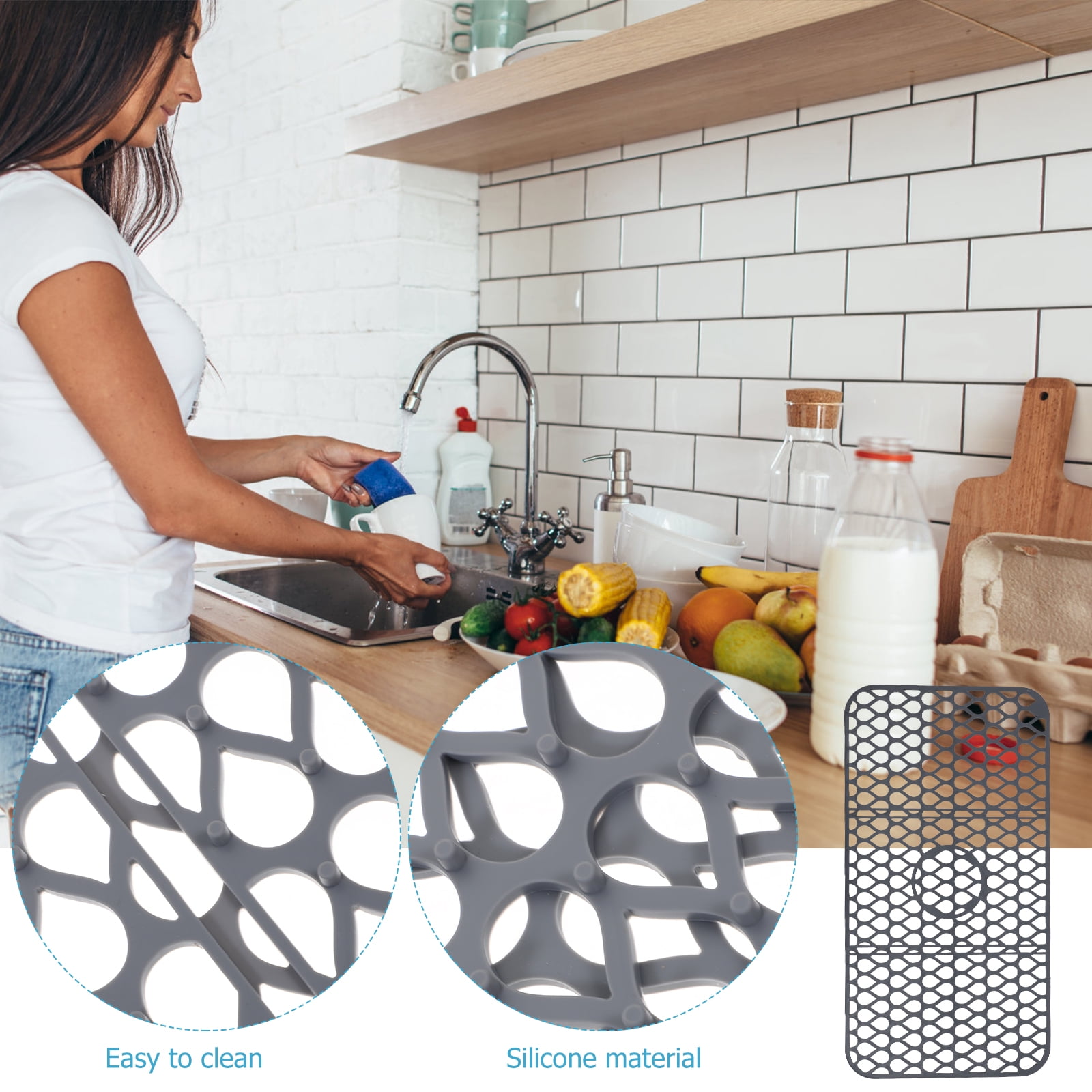 unbranded  Silicone Sink Mat Dish Drain Drying Pad Extra Large Black Light Grey