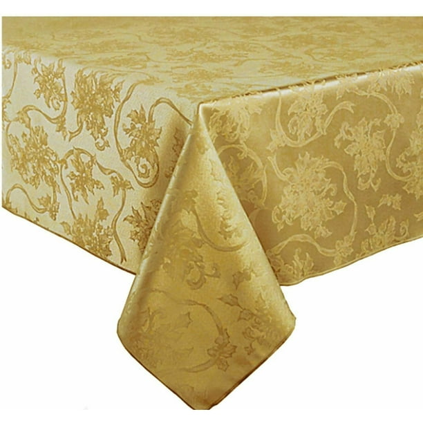 Christmas Ribbons 70Inch Round Tablecloth in Gold Damask