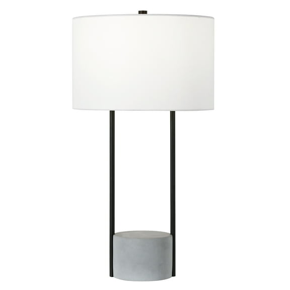 Evelyn&Zoe Uma 27.75" Tall Table Lamp with Fabric Shade, Blackened Bronze/Concrete/White