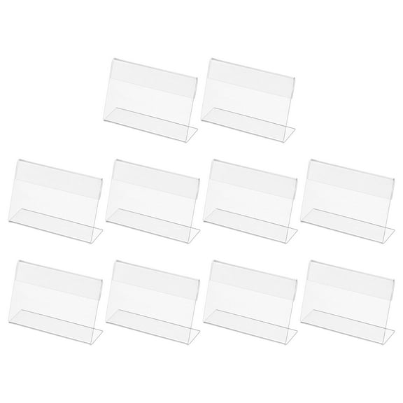 Mini Acrylic Sign Display Holder 3.5x2.4", 10 Pack Slant Back Name Card Tag Horizontal L Shape, Clear