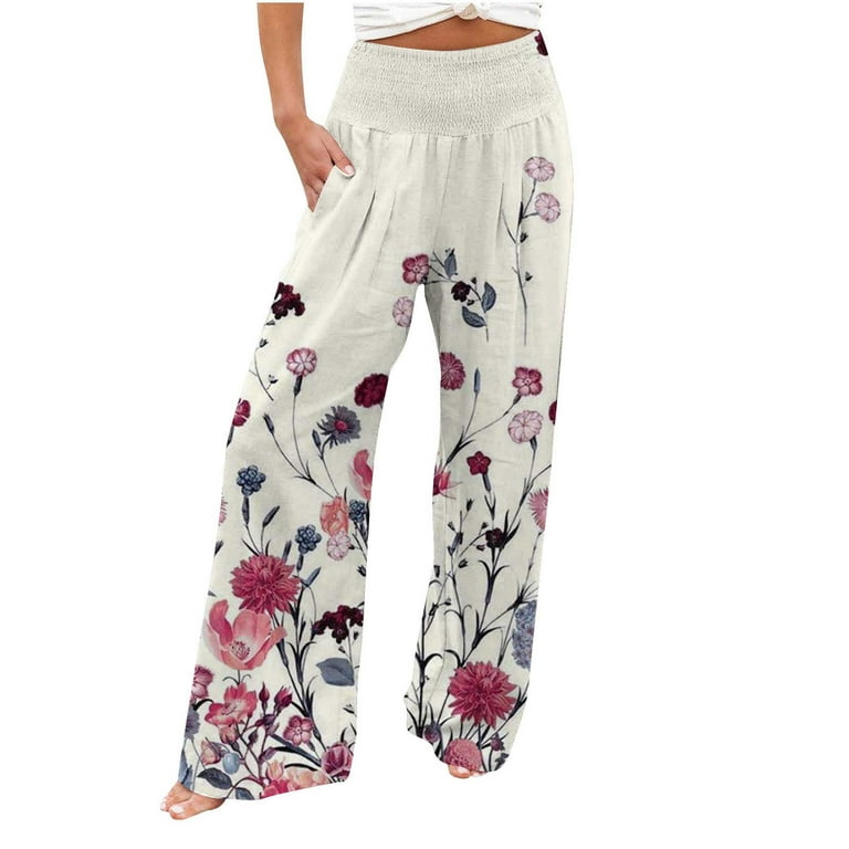 KIHOUT Women's Summer Pants Women's Comfortable Printed High Waist