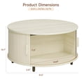 thumbnail image 2 of ROGALIS 31.5" Round Coffee Table with Storage, Modern Coffee Table with 360° Curved Sliding Door, Fluted Wood Coffee Table with Adjustable Footpads for Living Room, Natural White, 2 of 6