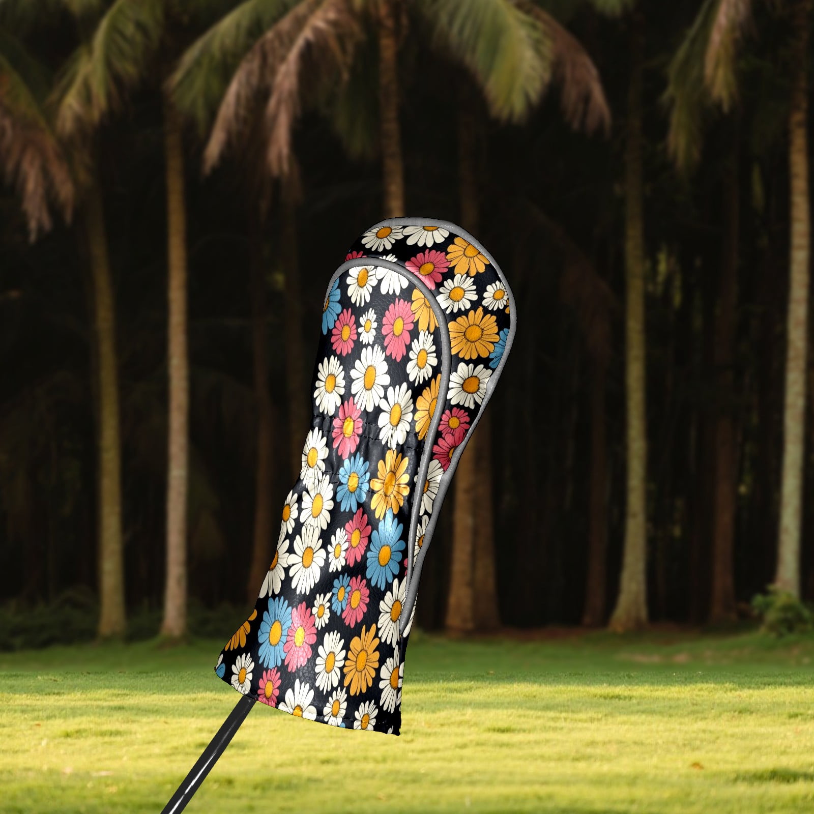 Golf Club Covers PU Leather Waterproof Head Covers for Fairway Woods Hybrids Colorful Daisies Unisex Fits Most Brands
