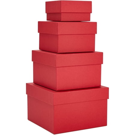 10 Pcs Christmas Nesting Gift Boxes With Lid - 5 Sizes Red Glitter Boxes & Ribbon For Holiday Gifts