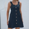 thumbnail image 1 of Vestido de mujer sólido casual sin mangas bolsillo botones retro correa vestido corto Pompotops qyievc471, 1 of 9