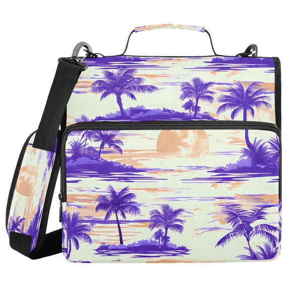 Haosy 3 Ring Zipper Binder with Shoulder Strap Waterproof Trapper Keeper 2 Inch D-Ring 500 Sheets Capacity, Retro Sunset Island Print