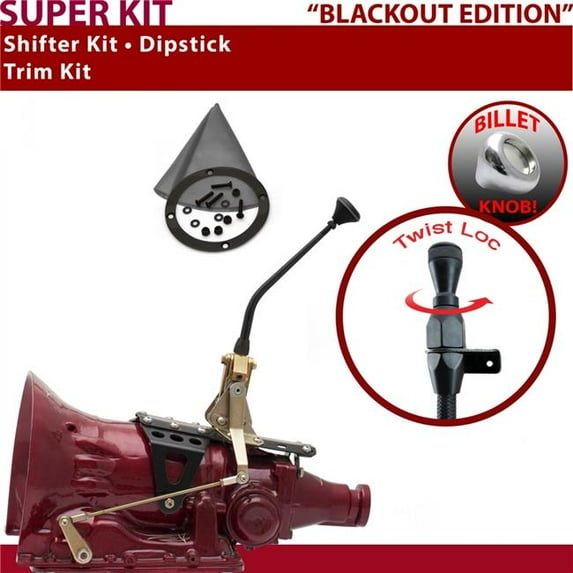 American Shifter PG Shifter Kit Black 10 in. Trim Kit Dipstick Push Button Gray Boot Billet Knob for F003D