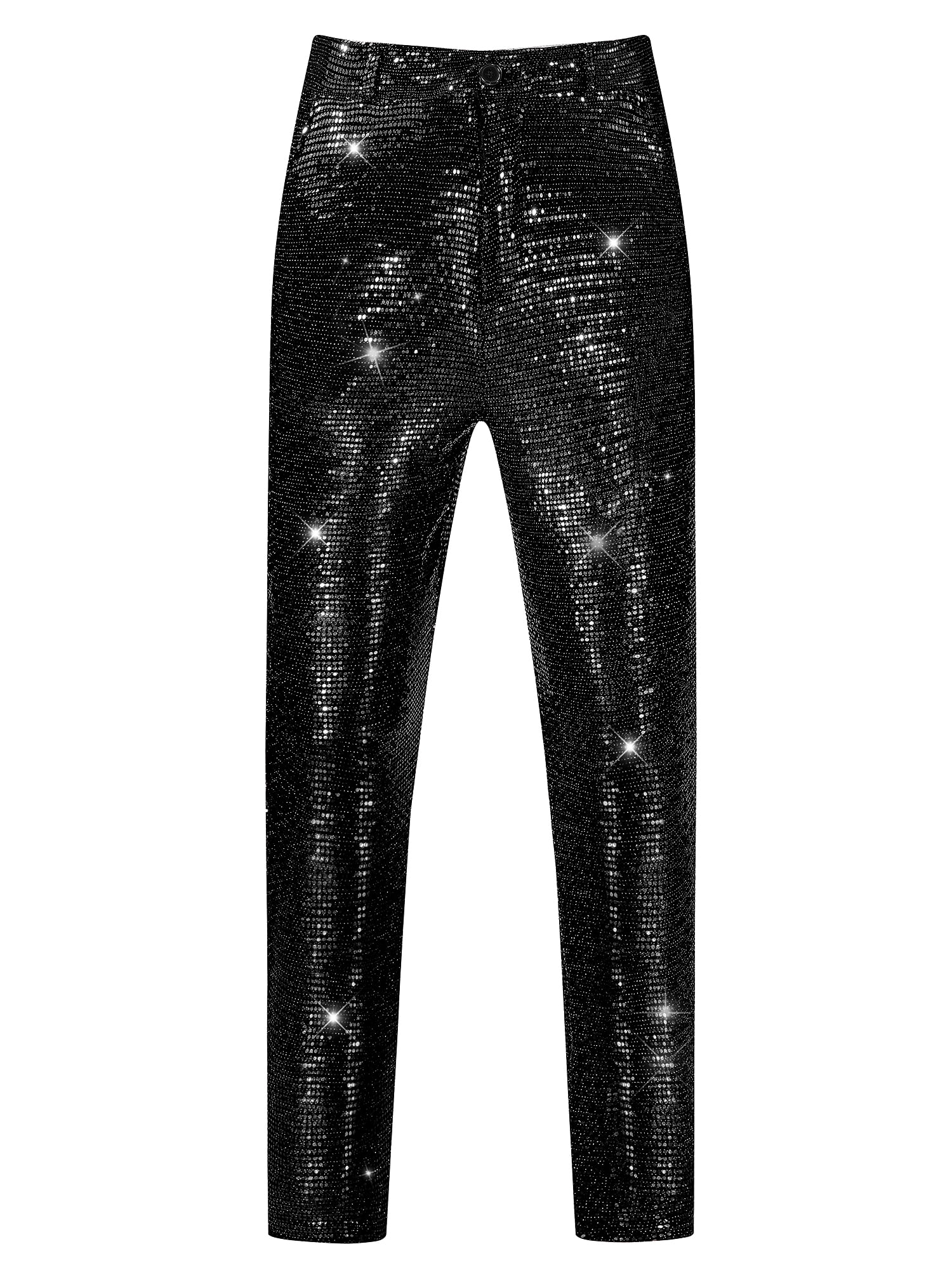 DARING DIVA Men's Sequins Pants Shiny Sparkly Straight Leg Trousers 34 Black
