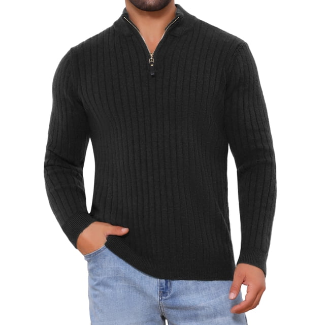 SUÉTER DE PULLOVER DE CUELLO ALTO PARA HOMBRE INSPIRE CHIC, CON CREMALLERA DE CUARTO, TEJIDO, TIPO POLO, TAMAÑO M, COLOR NEGRO
