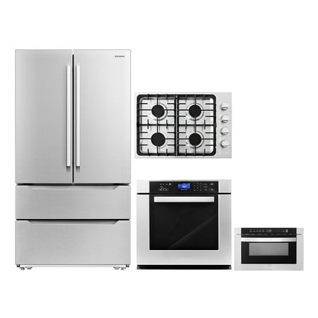 4 Piece Kitchen Package 30  Gas Cooktop 30  Single Electric Wall Oven 24  Built-In Microwave Drawer & Energy Star French Door Refrigerator