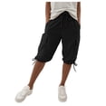 thumbnail image 2 of Vamuko Womens Cargo Shorts Baggy Drawstring Bermuda Shorts 2026 Summer Knee Length Casual Capris Elastic High Waisted Solid Capri Shorts with Pockets Black XL, 2 of 8