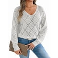thumbnail image 2 of Women'S Crochet Sweater Top Hollow Out Long Sleeve Pullover Tops Fall Outfits Fashion White S, 2 of 9