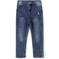 thumbnail image 1 of KIDSCOOL SPACE Big Boy Slim Fit Jeans,Kid Ripped Elastic Band Inside Denim Pants,Deep Blue,7-8 Years, 1 of 6
