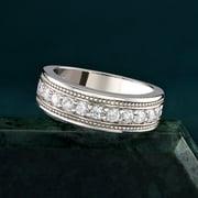 Newshe Mens wedding Bands 925 Sterling Silver Men Rings Wedding Band for Him 1ct Round Cubic Zirconia Promise Rings For Him Size 9