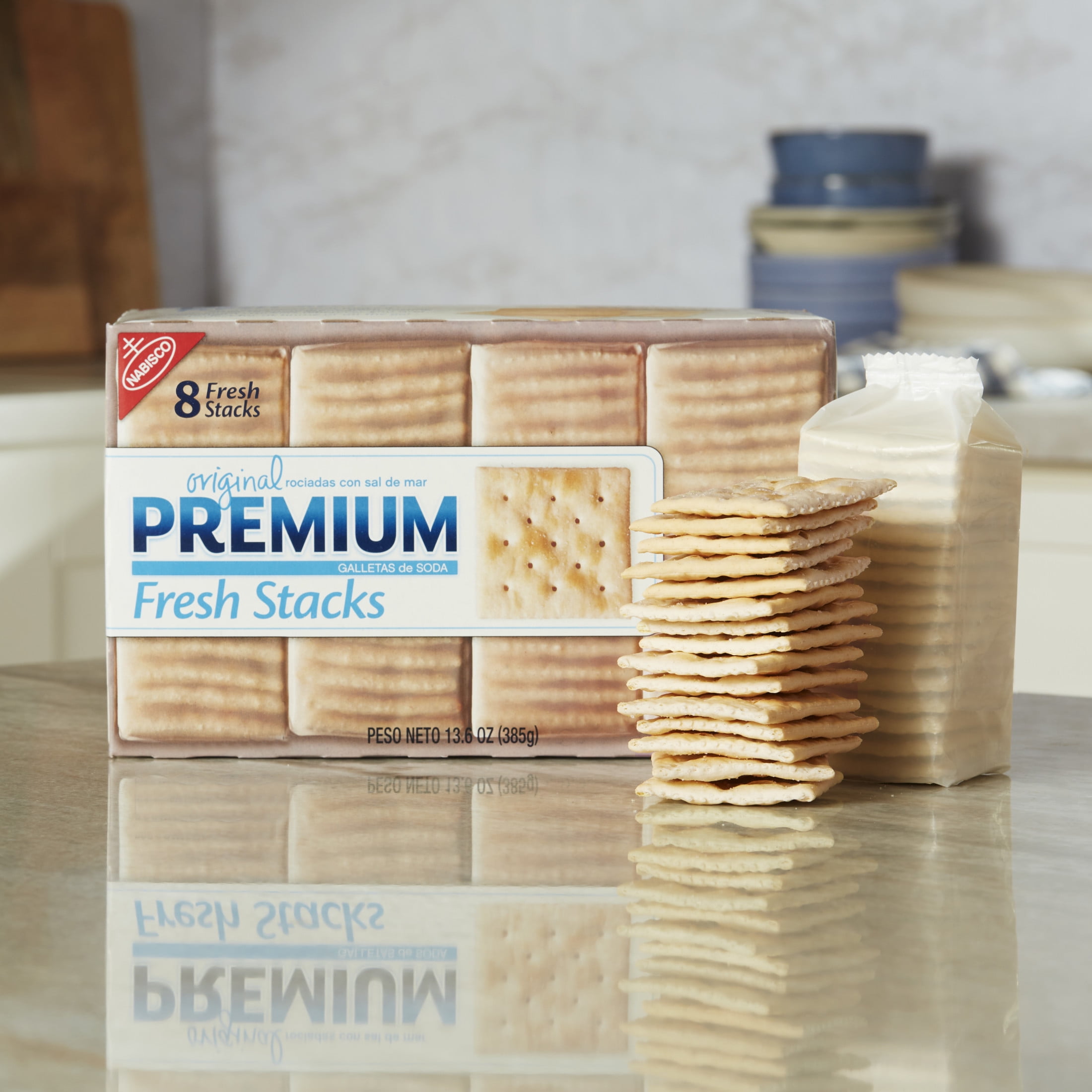 Premium Fresh Stacks Original Saltine Crackers, Travel Snacks, 13.6 oz (8 Multi Snack Packs)