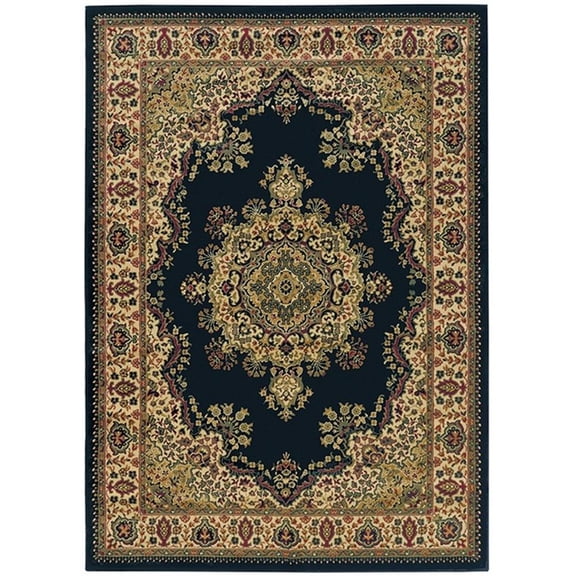Pemberly Row Traditional Medallion 3'3" x 4'11" Polypropylene Area Rug in Black