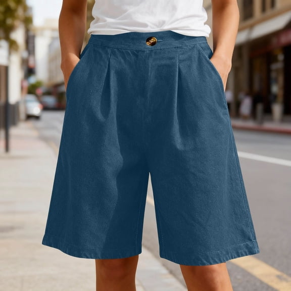 Goodtrade8 Womens Plus Size Shorts Elastic Waist Summer Bermuda Knee Length Fashion Short for Ladies
