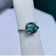 thumbnail image 2 of Teal Sapphire Ring,Cushion Cut Teal Sapphire Ring,925 Sterling Silver ring, 2 of 2