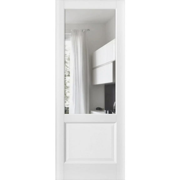 Slab Barn Door Panel | Lucia 1533 White Silk with Clear Glass | Sturdy Finished Doors | Pocket Closet Sliding-36" x 84"-Clear Glass