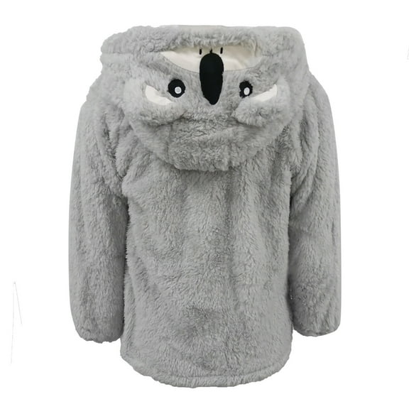 Warm Winter Plush Zip Hoodie with Cute 3D Cartoon Toy Koala Hat for Girl Women Gray Thick Bear Ears Loose Sweatshirt (Koala,L)