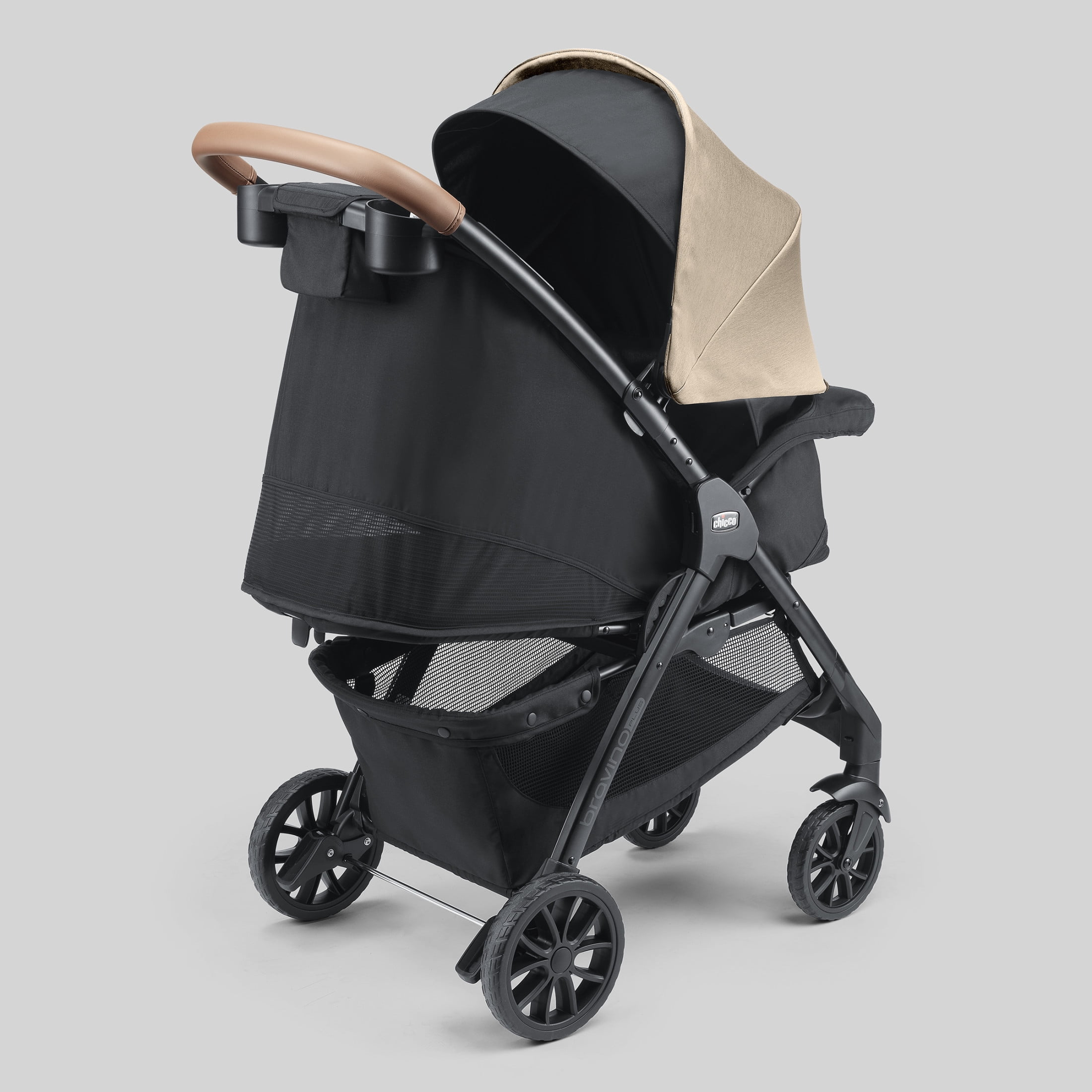 Chicco Bravino Plus Lightweight Stroller, One-Hand Quick Fold, Lie-flat Pramette Seat, Accepts Chicco Infant Car Seats - Oat (Beige)