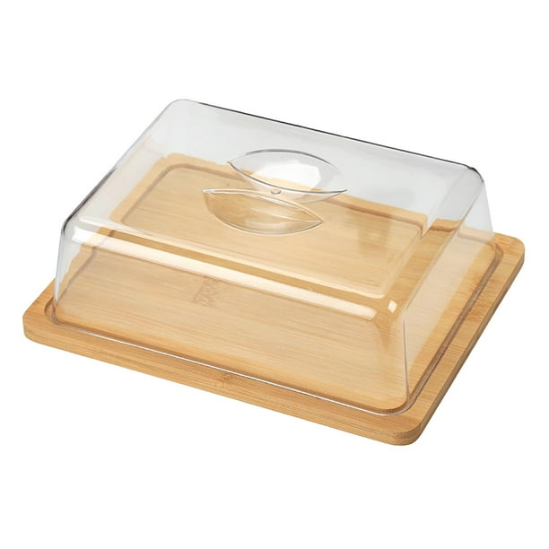 Abbracc Bamboo Butter Dish Cream Cheese Dish with Clear Lid Modern