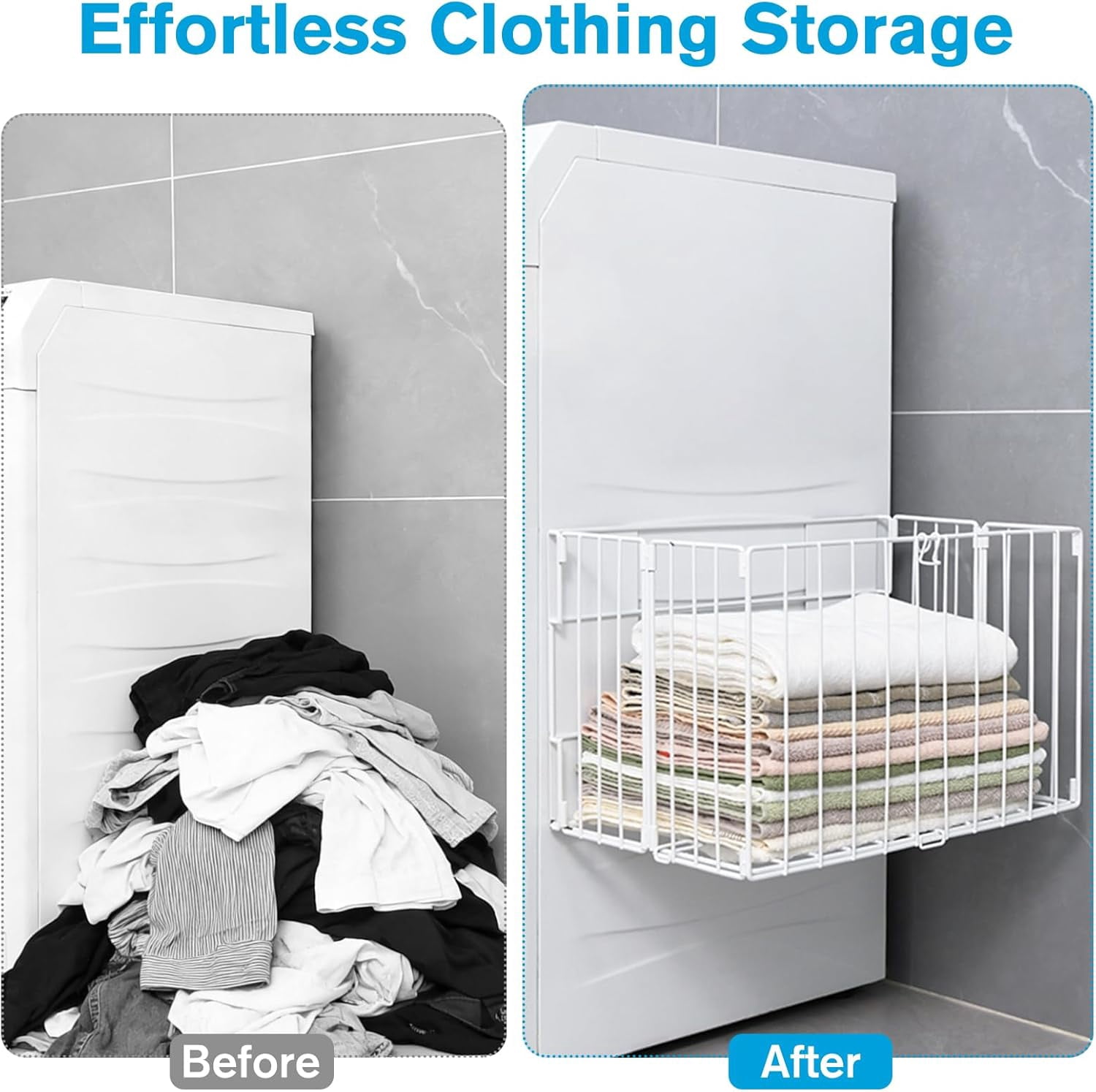 Magnetic Collapsible Laundry Basket, Foldable Metal Pop-Up Hamper for Washing Machine Side, White