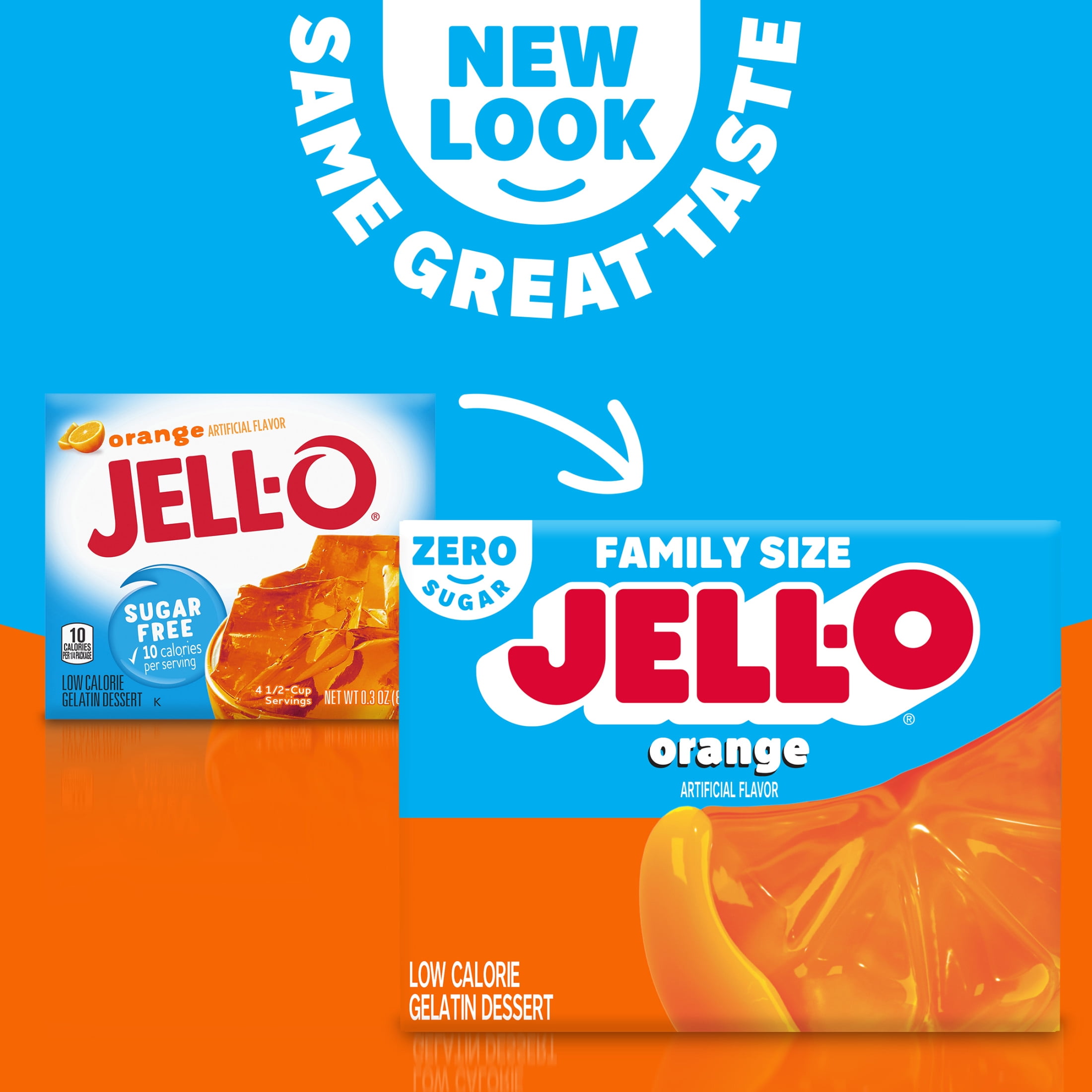 Jell-O Orange Zero Sugar Low Calorie Gelatin Dessert Mix, Family Size, 0.6 oz Box