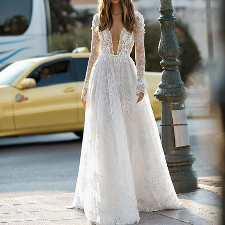 Long Sleeve V Neck Tulle Beach Wedding Dress Long Sleeve V Neck Tulle Beach Wedding Dress