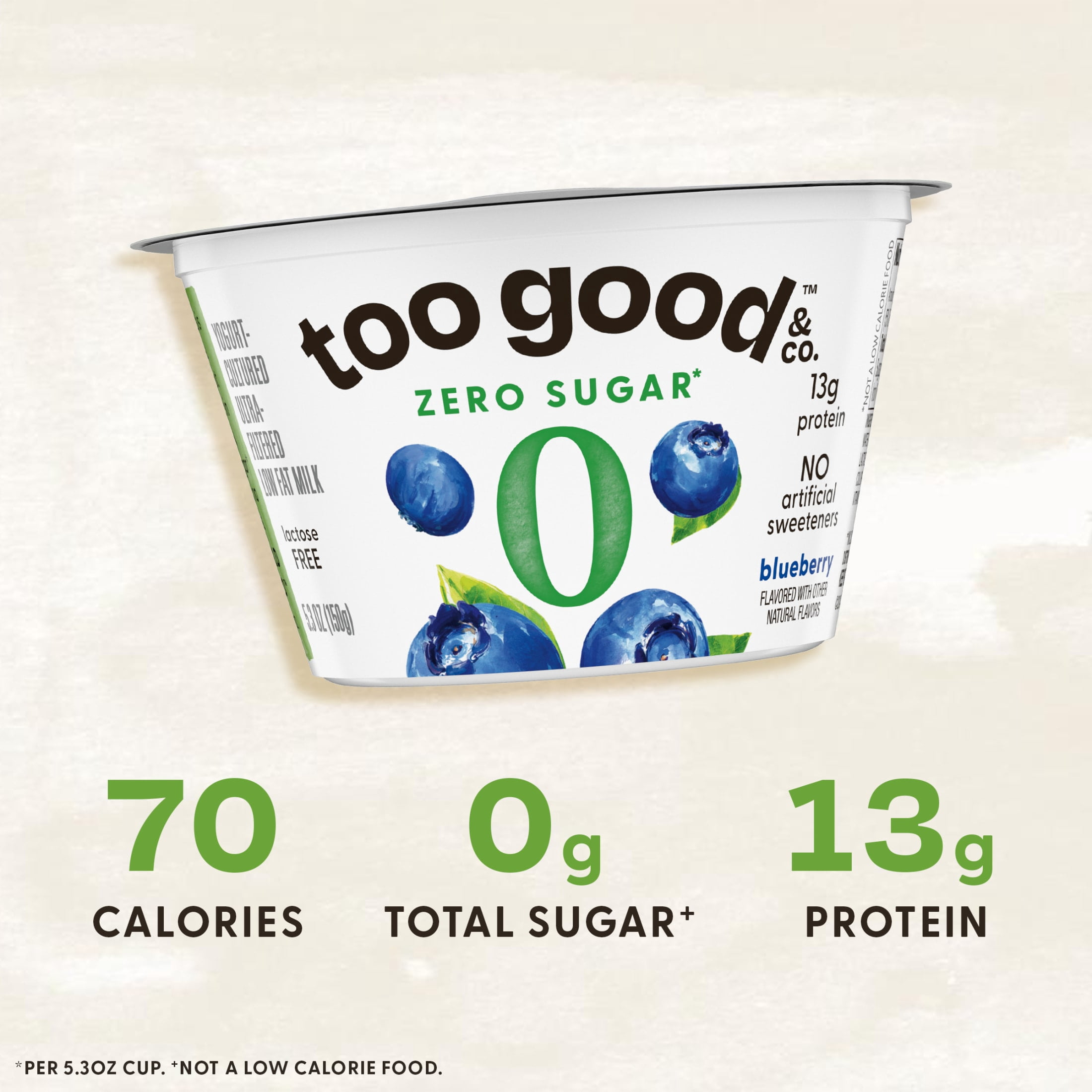 Too Good & Co. Zero Sugar Blueberry Yogurt-Cultured Ultra-Filtered Low Fat Milk Product Cup, 5.3 OZ