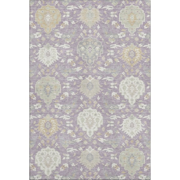 Addison Rugs Mayfield Premium Machine Washable Traditional Damask Lavender Rectangle Rug, 5' x 7'6"