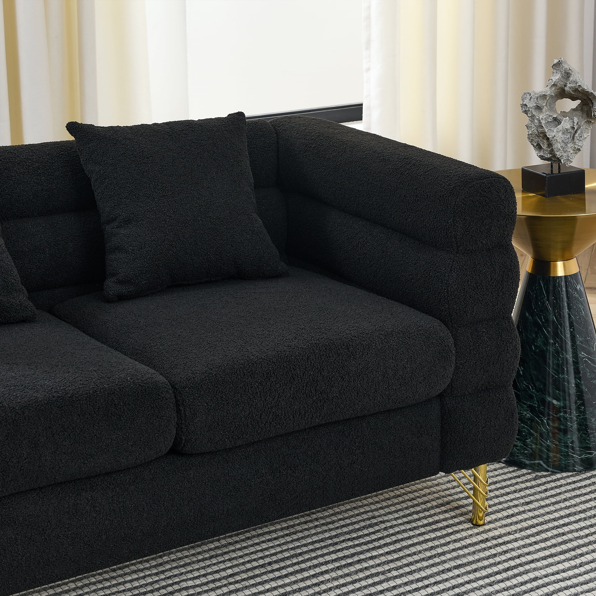 Kadyn 81" Loveseat 3 Seater Sectional Sofa, Fabric Sofa with 3 Pillows, Upholstered Sofa Couch for Living Room, Black