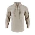 thumbnail image 4 of StSilkitty Mens Long Sleeve Shirts Linen Lace up V Neck T-Shirts Solid Color Lightweight Casual Pullover Tops, 4 of 6