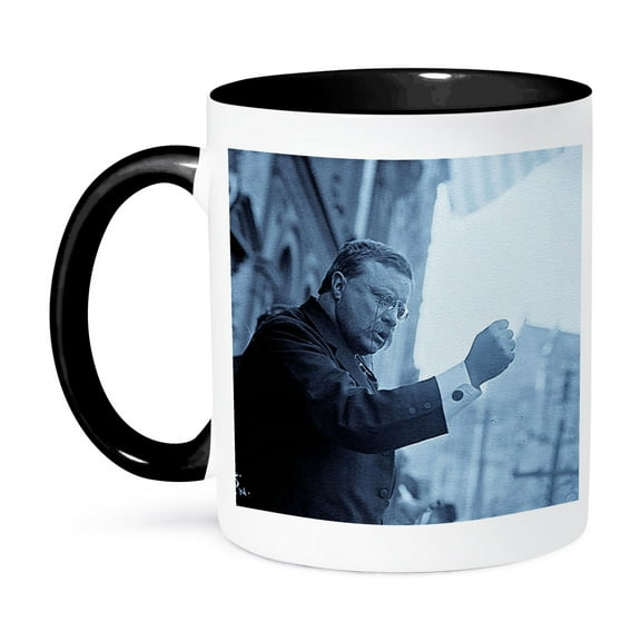3dRose, Theodore Roosevelt The Bull Moose Speaks Cyan, 11oz Two-Tone Black Mug