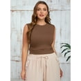 thumbnail image 3 of SHOWMALL Women's Plus Tank Top Sleeveless Ruched Casual Knit Ribbed Layered Basic Cami Top Brown 1X Shirt Summer Tops Clothes, 3 of 8