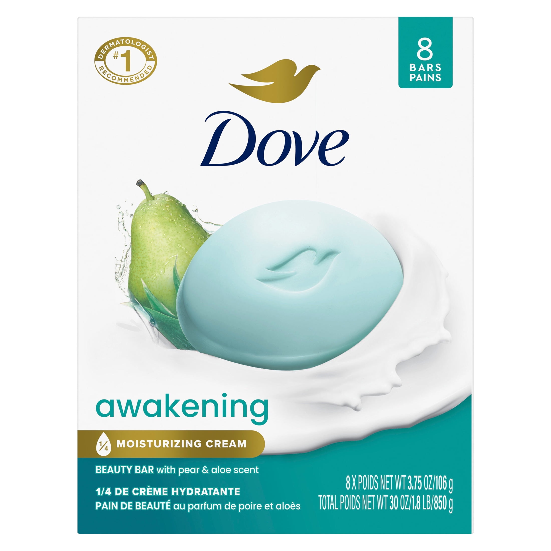 (4 pack) Dove Beauty Bar Soap For Invigorated Skin, Awakening Pear & Aloe, Revives Skin, 3.75 oz 8 Bars