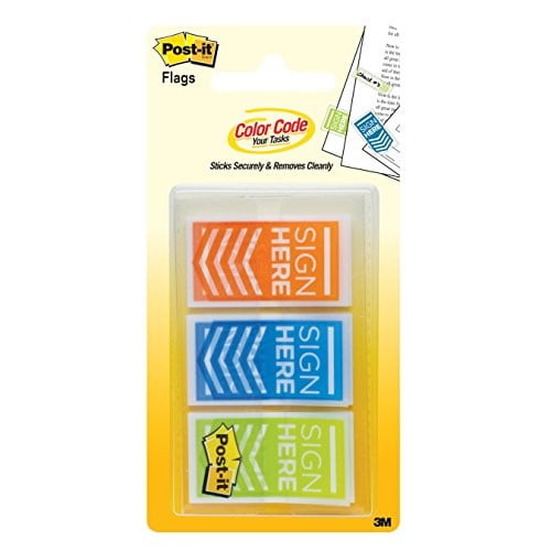 Post-It Message Flags, 'Sign Here', Orange, Blue, Lime, 1-Inch Wide, 60-Flags/Pack [Orange, Blue, Lime 'Sign Here', 60 Flags]